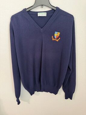 RUDE Navy V-Neck Sweater with Embroidered Crest